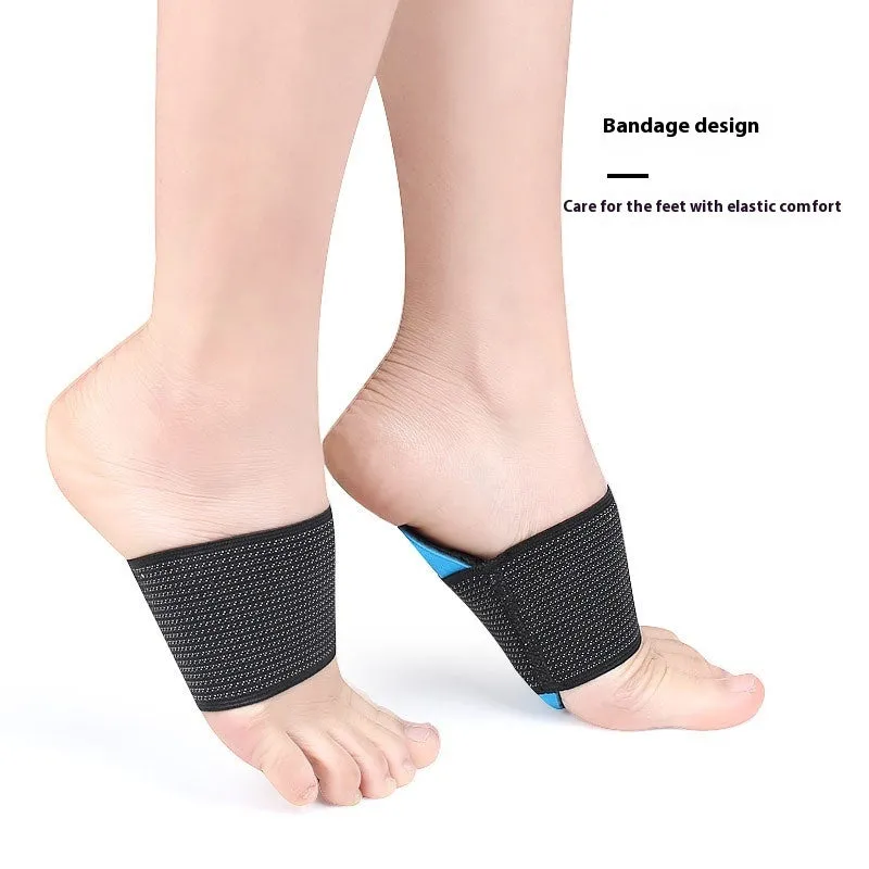 Blue elastic bandage foot pads with arch support for flat feet in adult and children sizes