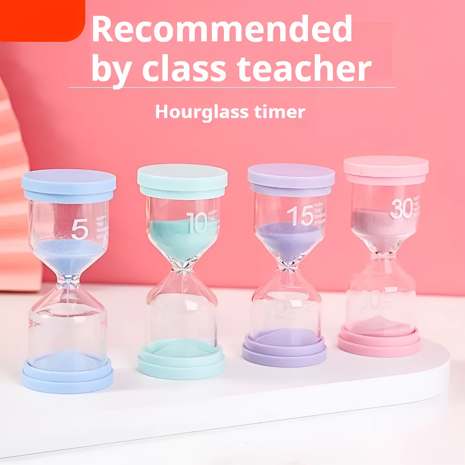 Handmade glass sand clock timer in blue colour showing sand flow for time intervals.