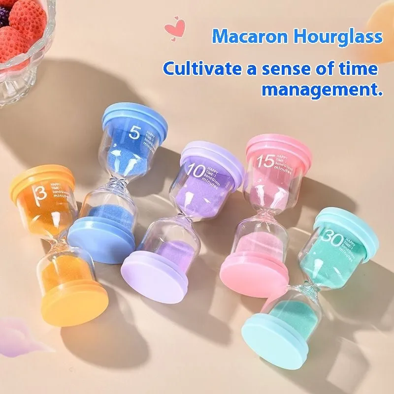 Handmade glass sand clock timer in blue colour showing sand flow for time intervals.
