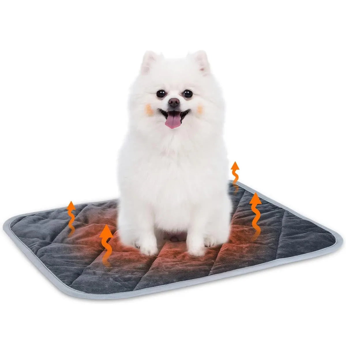Grey cloth personalised pet cushion shown in four different size options for dogs and cats.