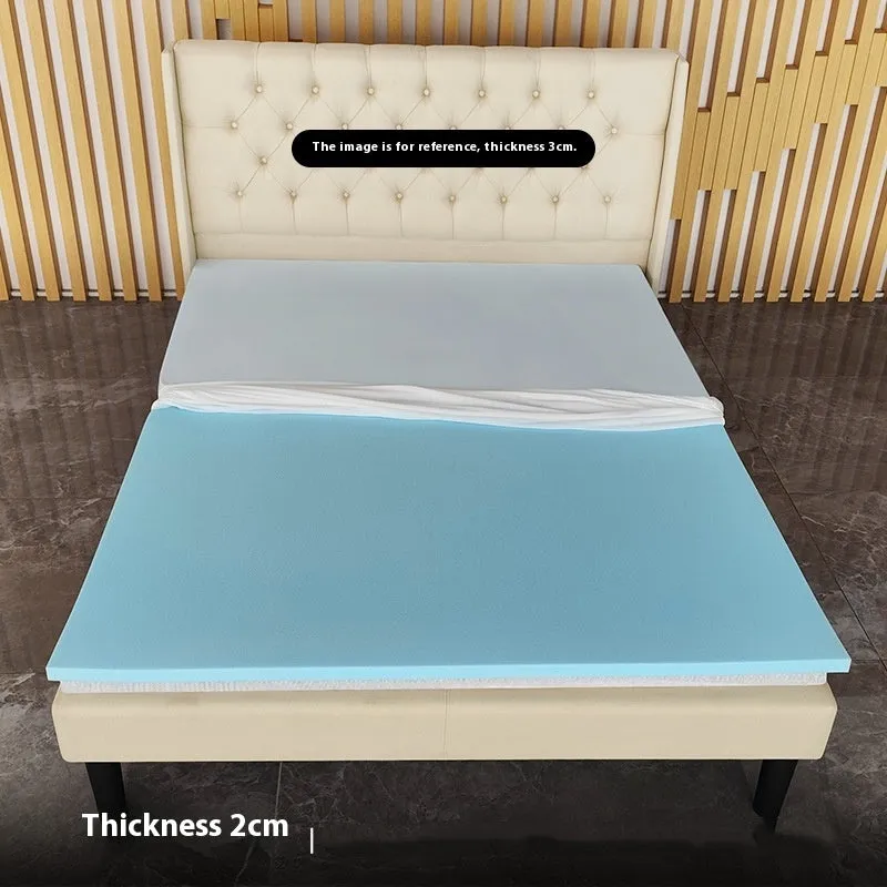 Thin gel memory cotton tatami mattress showing size and thickness options on a tatami mat.