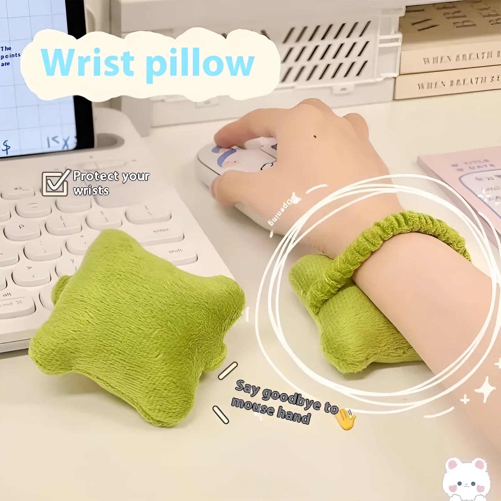 Plush fabric wrist protector mouse pad in blue colour for keyboard typing support