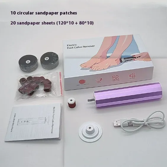Pink USB-powered callus trimmer and manicure equipment with sandpaper grinding wheels on a white background.