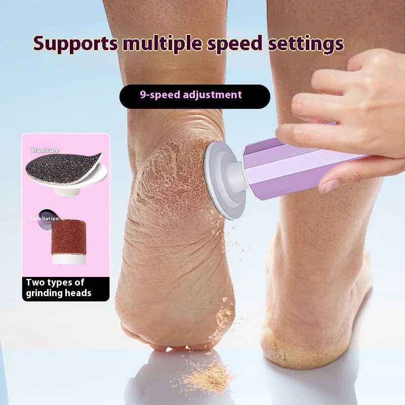 Pink USB-powered callus trimmer and manicure equipment with sandpaper grinding wheels on a white background.