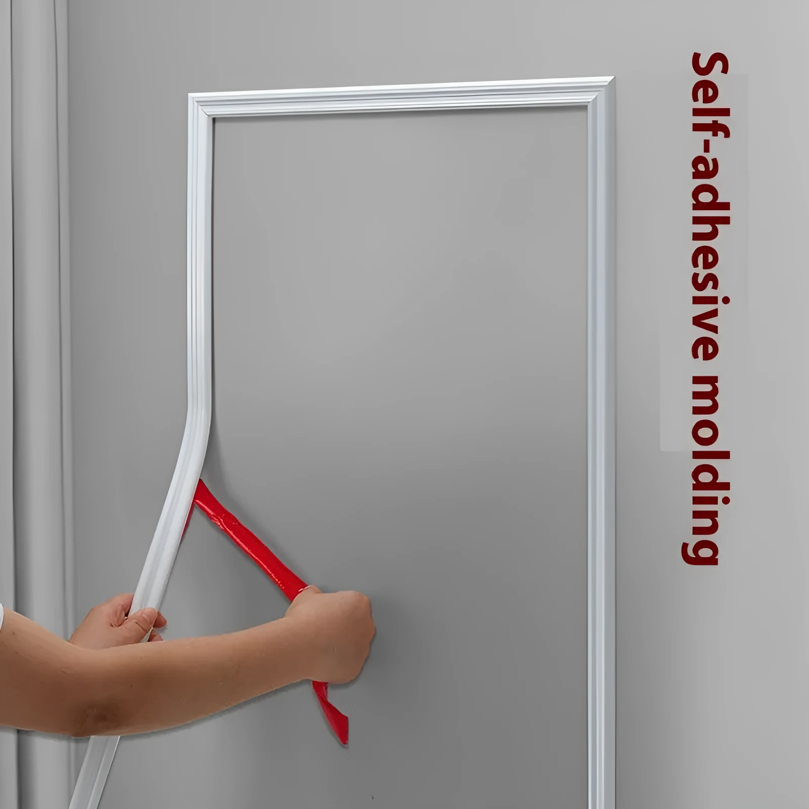 Flexible white PVC self-adhesive edge banding strip for wall shaping and backdrop borders.