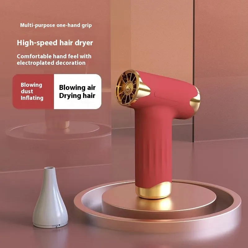Blue handheld portable turbofan with brushless motor showing rotation and humidification functions