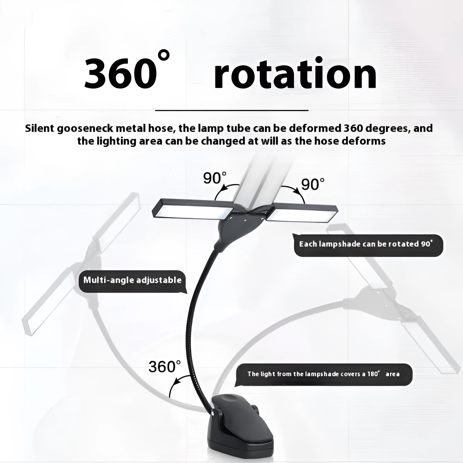 Black rechargeable music stand light with 28 LEDs on a metal music stand.
