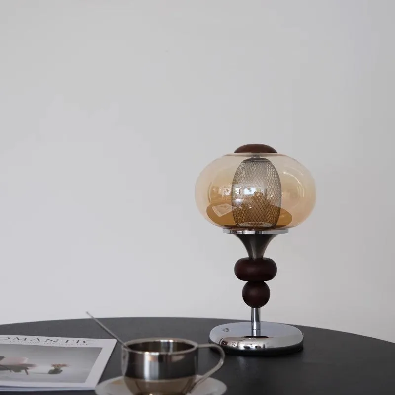 Solid wood retro palace table lamp with touch dimming controls and USB power connection