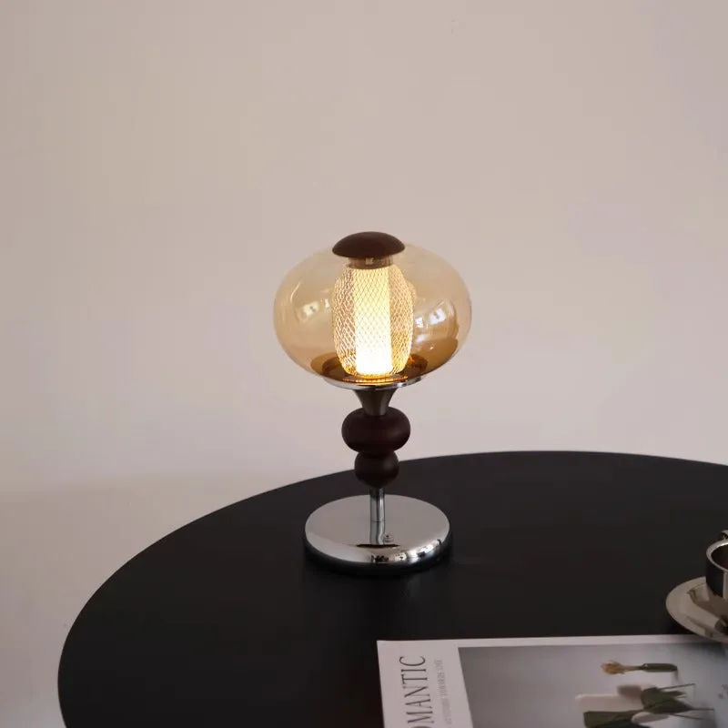 Solid wood retro palace table lamp with touch dimming controls and USB power connection