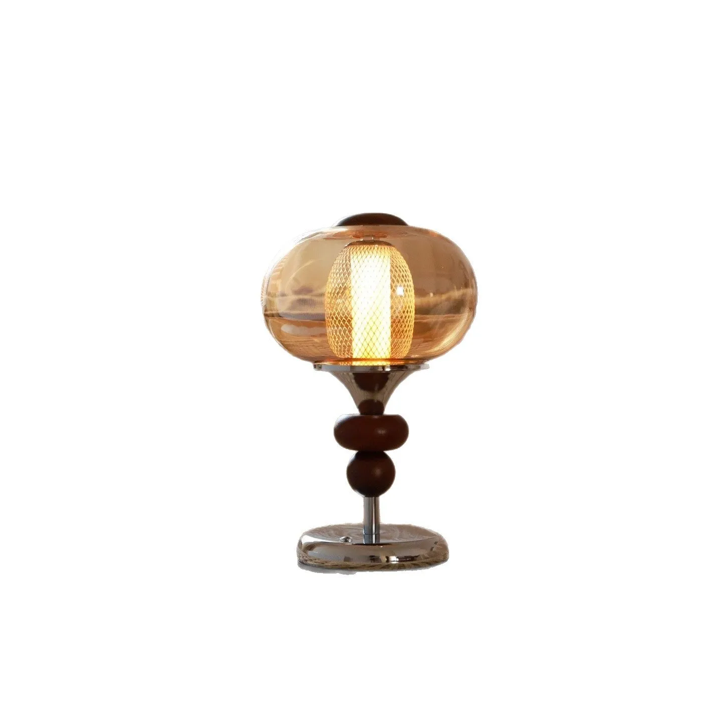 Solid wood retro palace table lamp with touch dimming controls and USB power connection