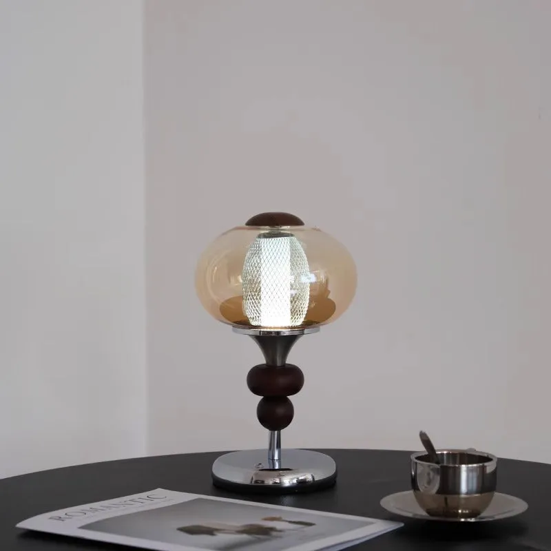 Solid wood retro palace table lamp with touch dimming controls and USB power connection