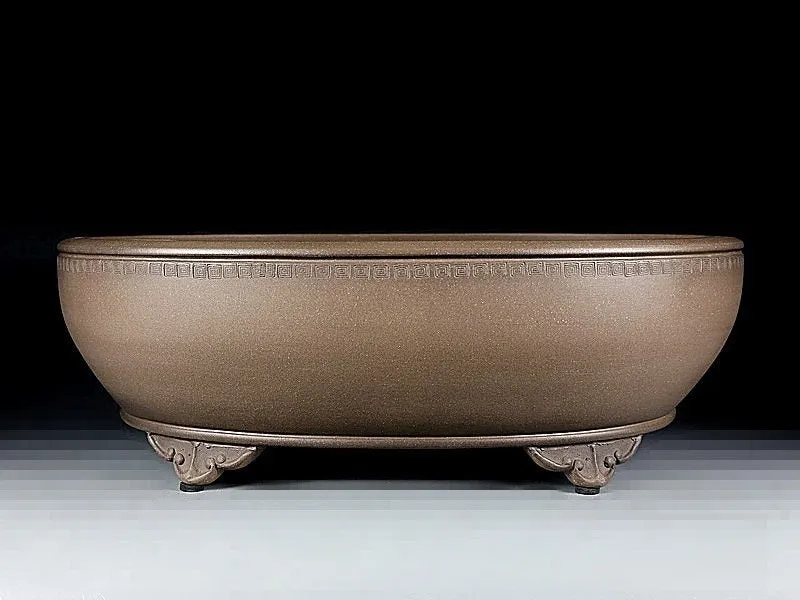 Handmade oval purple sand flowerpot with black mud green colour, 50cm length classical planter for indoor plants