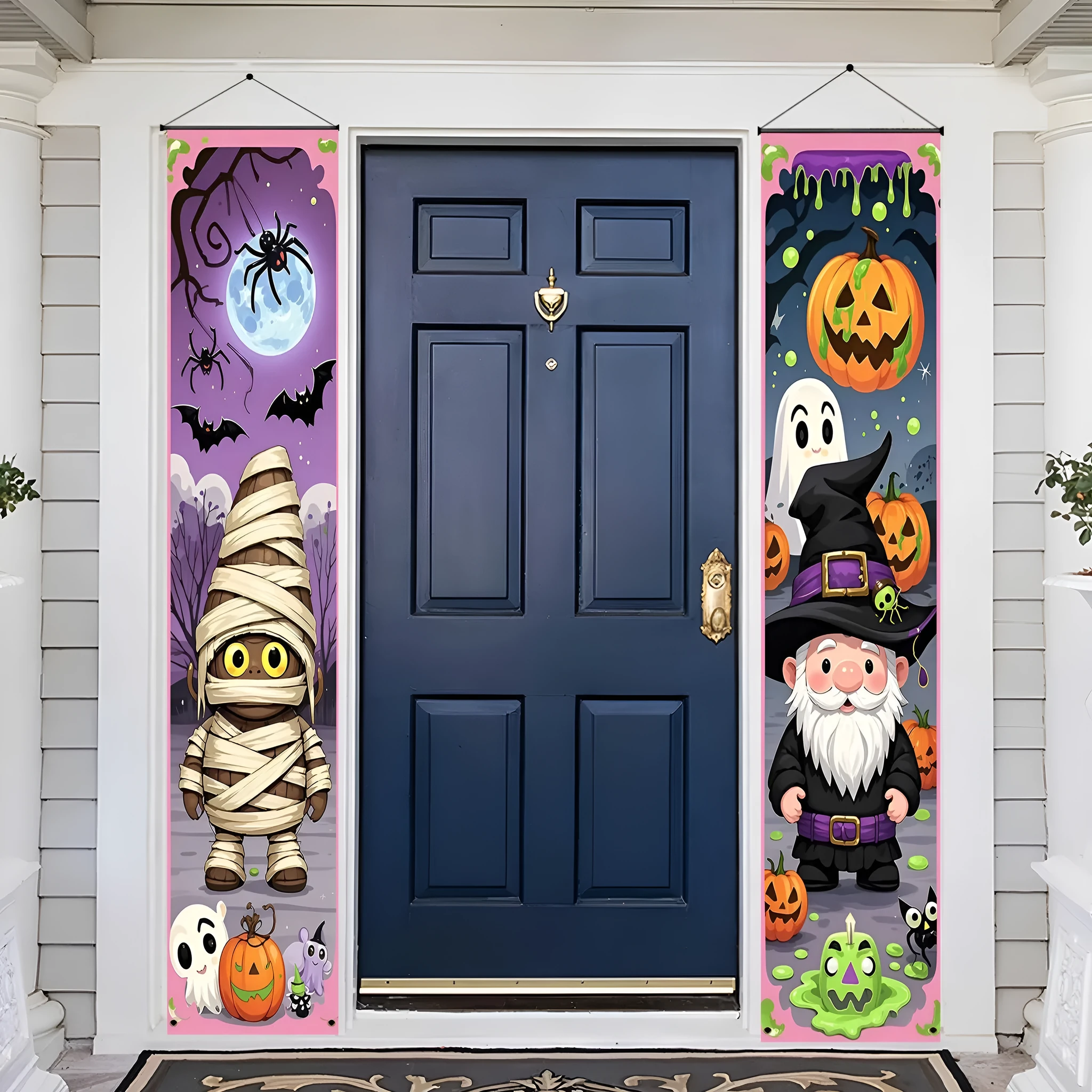 Orange and black Halloween couplet hanging banner measuring 30x180cm