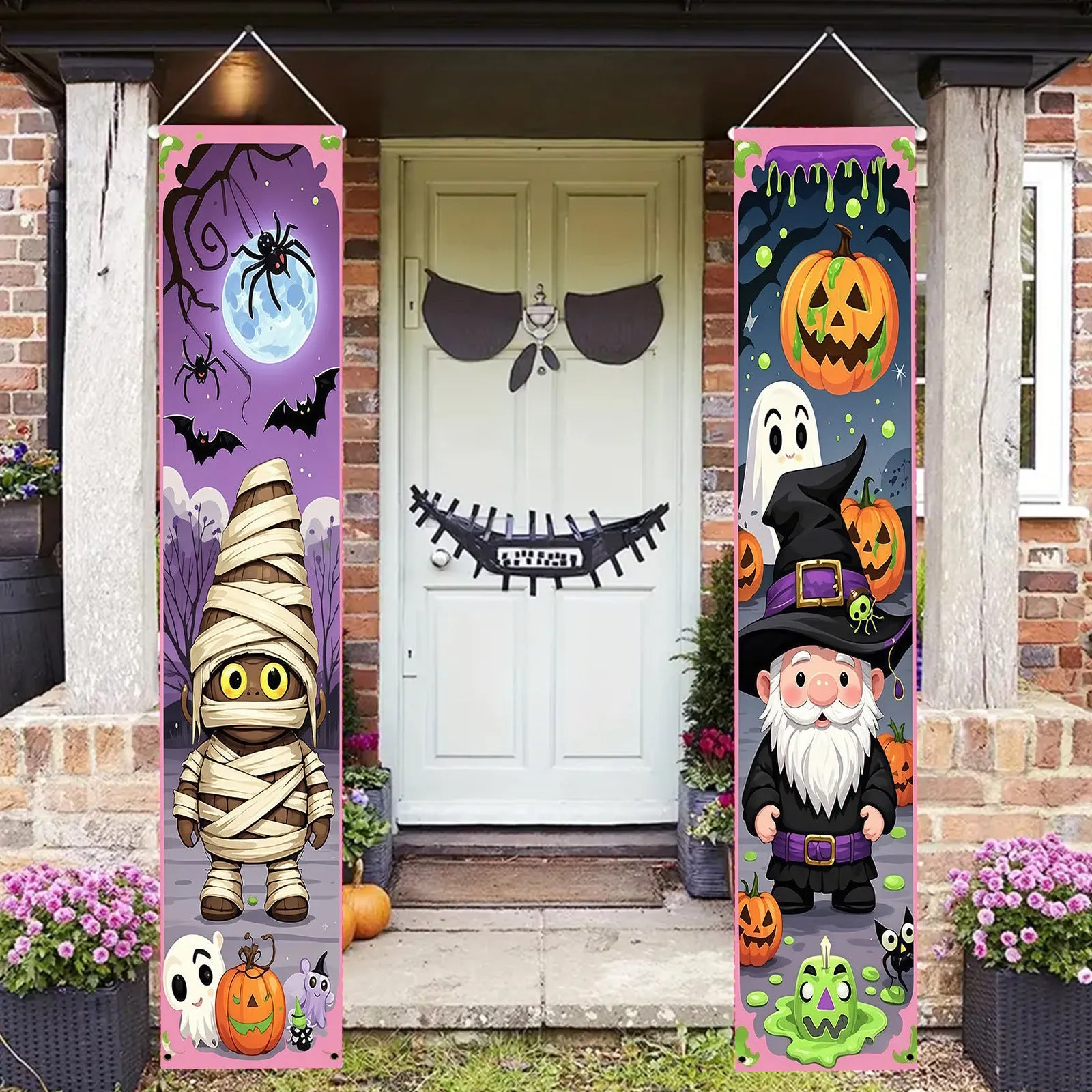 Orange and black Halloween couplet hanging banner measuring 30x180cm