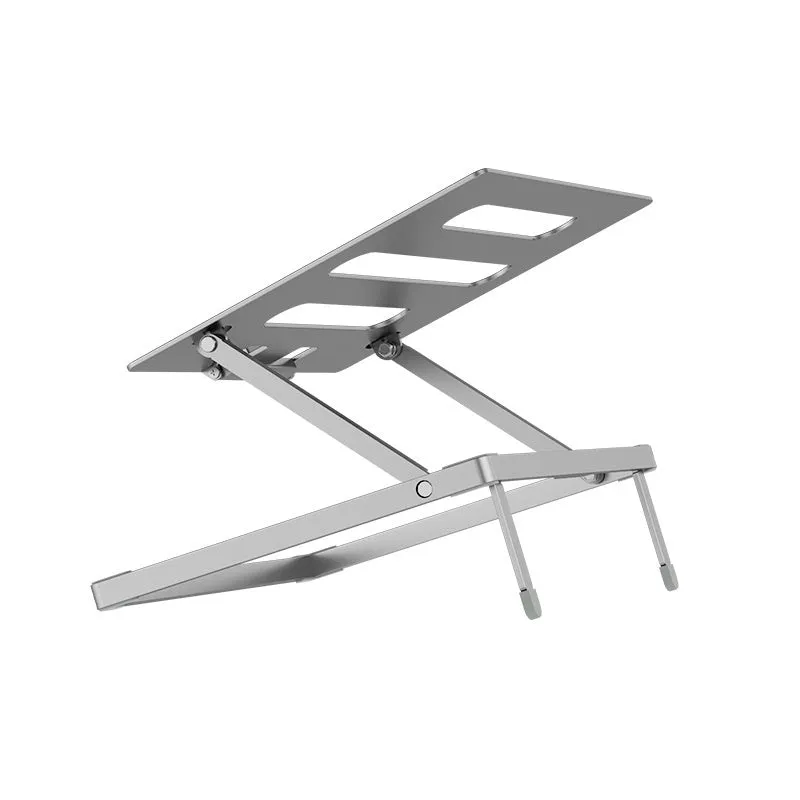 Aluminium alloy folding notebook cooling rack showing laptop elevation and compact folded position