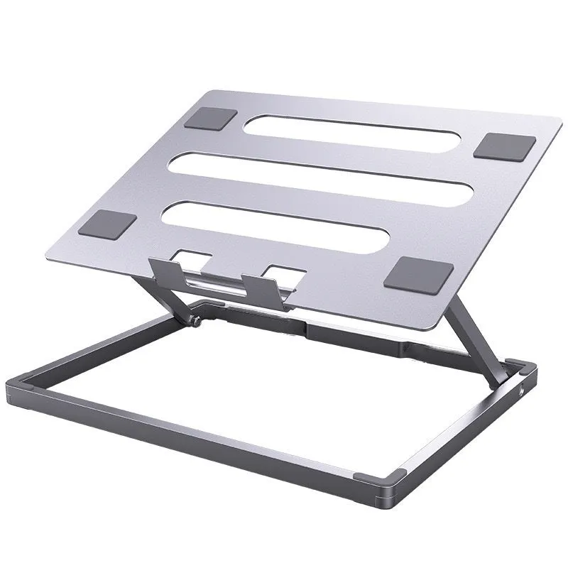 Aluminium alloy folding notebook cooling rack showing laptop elevation and compact folded position