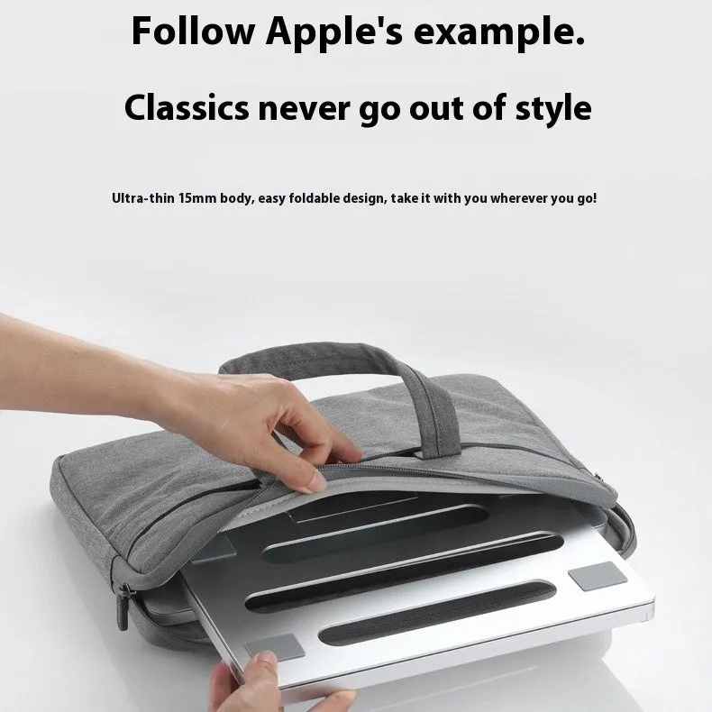 Aluminium alloy folding notebook cooling rack showing laptop elevation and compact folded position