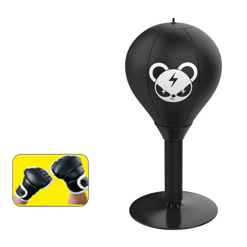 Tabletop boxing speed ball with inflatable sphere on suction cup base for desk training
