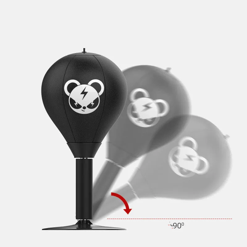 Tabletop boxing speed ball with inflatable sphere on suction cup base for desk training