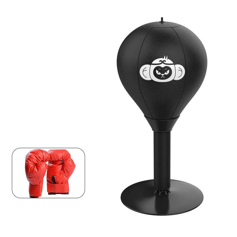 Tabletop boxing speed ball with inflatable sphere on suction cup base for desk training