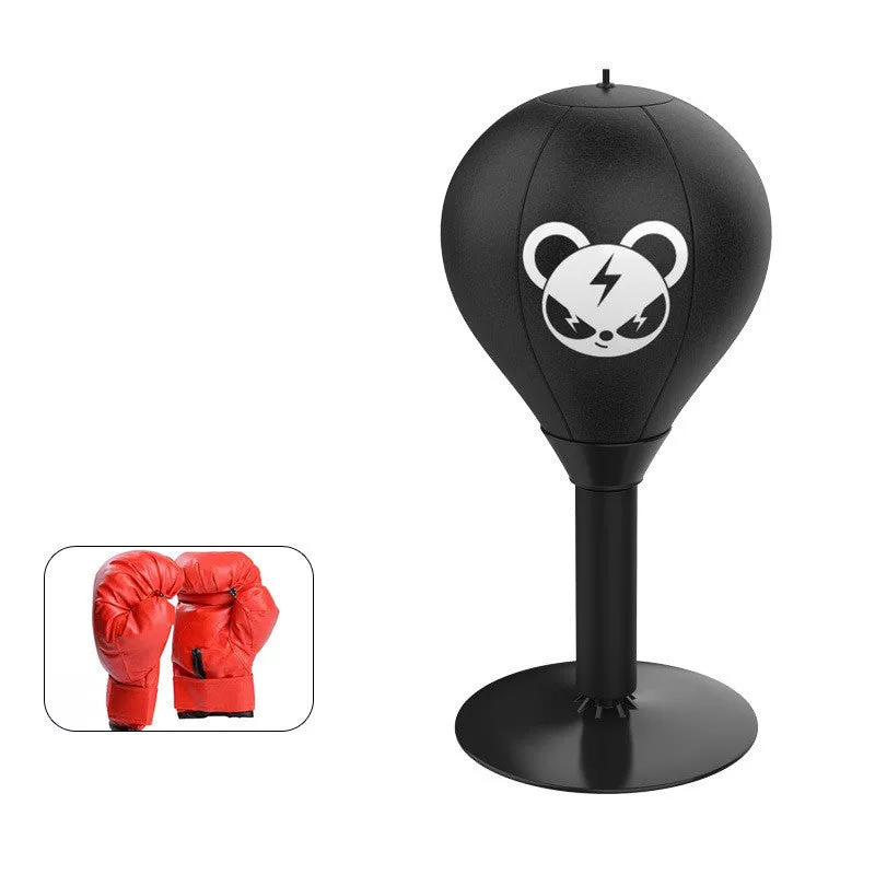 Tabletop boxing speed ball with inflatable sphere on suction cup base for desk training