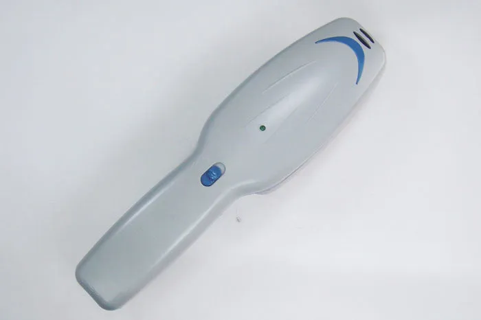 A white pet comb with a removable brush head and a handle housing negative ion and active oxygen technology.