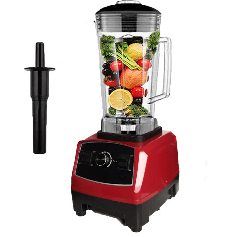 Black or red high-speed 2200W blender with 2L jug for juicing, ice crushing, and food preparation.