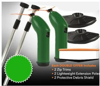 Cordless lawn trimmer tool with extension pole and protective debris shield for garden maintenance