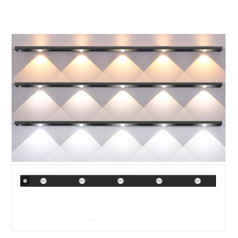 Rechargeable cat's eye hill corrugated LED light strip in black or silver with magnetic mount.