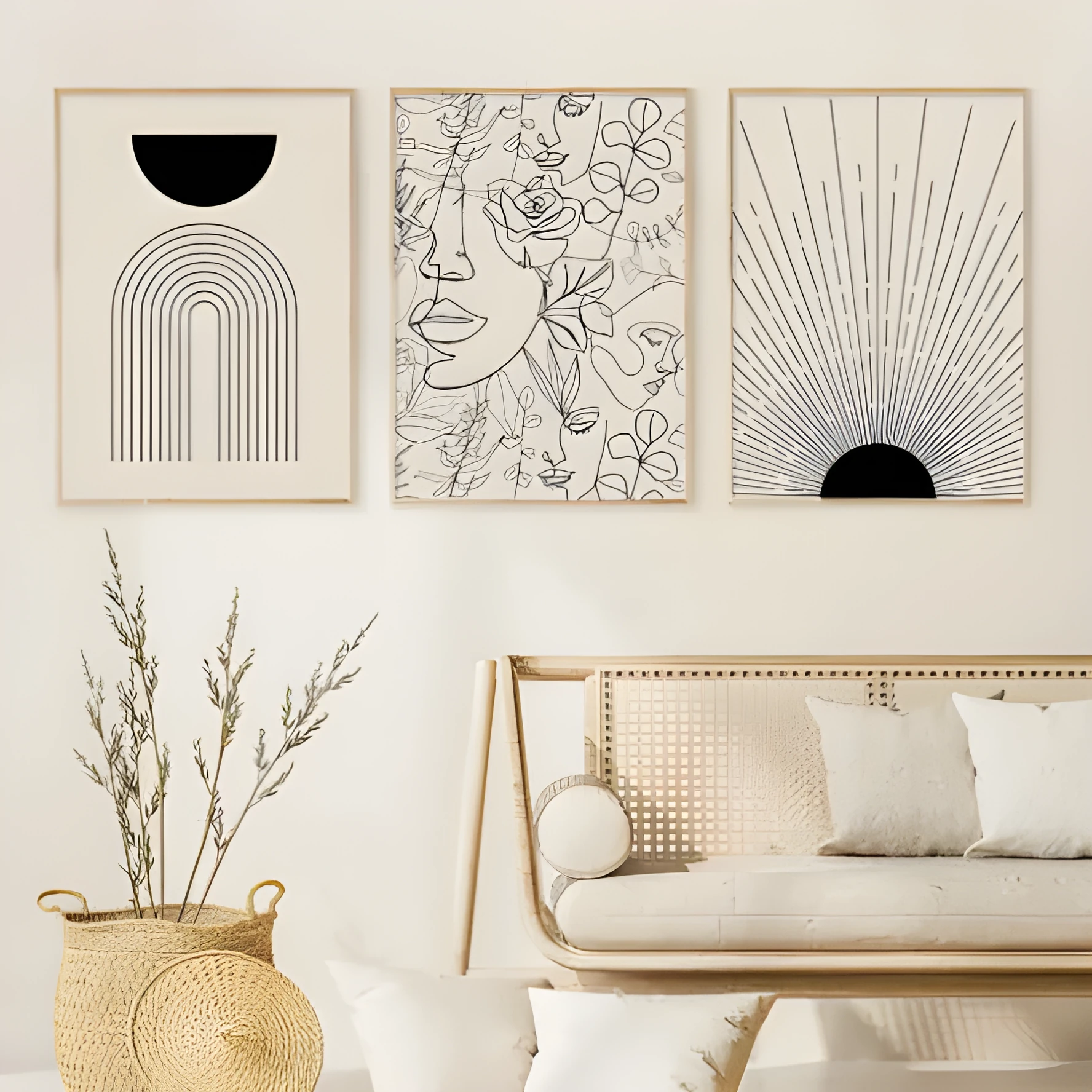 Abstract boho-style animal illustration printed on a stretched frameless canvas wall art.