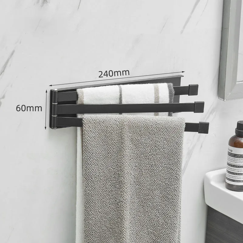 Nordic style folding towel rack in black mounted on bathroom wall without drilling