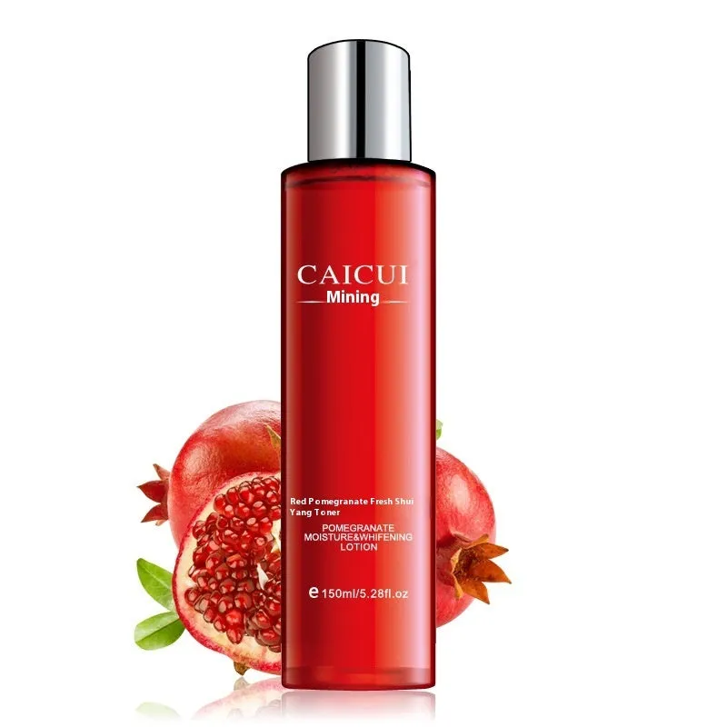 Pomegranate skincare set with four products: cleanser, toner, lotion and facial cream