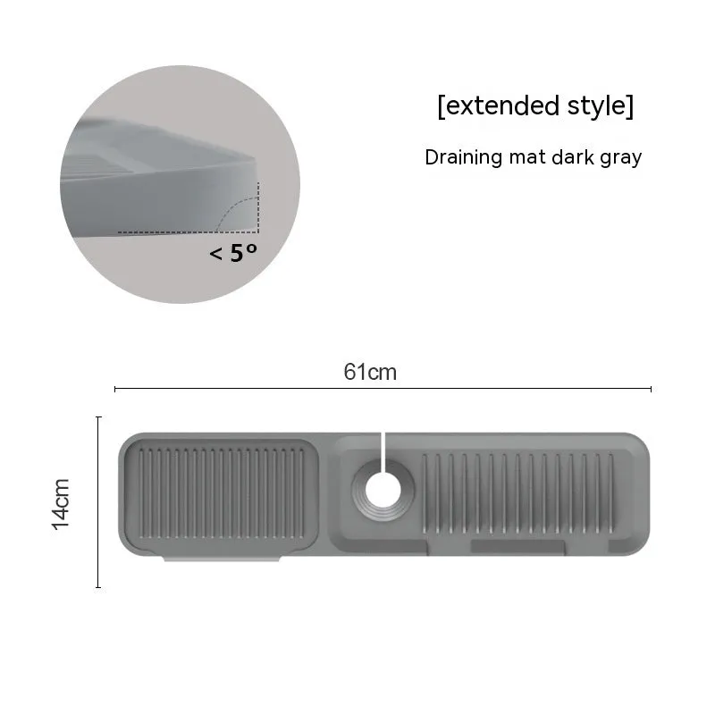 Silicone faucet splash guard mat in a choice of colours, showing sloped design with drain channels, placed around a sink faucet base.