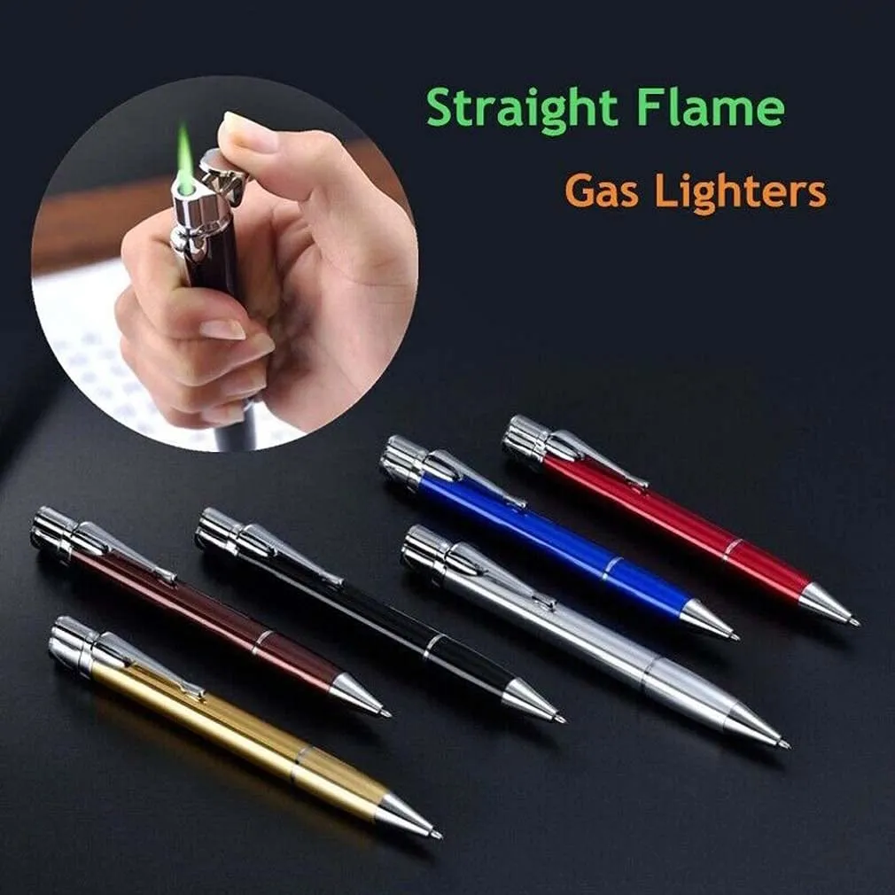 Slim metal refillable jet pen lighter with windproof flame in choice of six colours