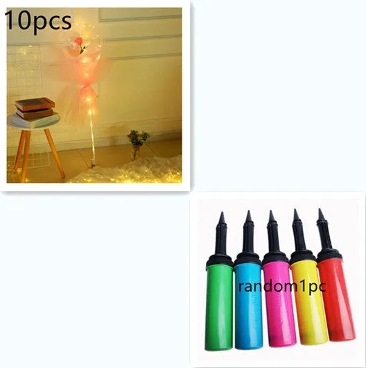 DIY LED luminous transparent balloon rose bouquet kit with artificial flowers and lights for assembly.