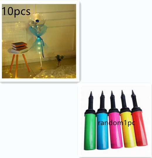 DIY LED luminous transparent balloon rose bouquet kit with artificial flowers and lights for assembly.
