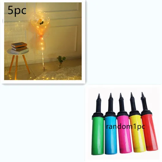 DIY LED luminous transparent balloon rose bouquet kit with artificial flowers and lights for assembly.