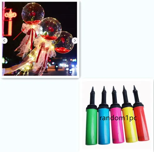 DIY LED luminous transparent balloon rose bouquet kit with artificial flowers and lights for assembly.