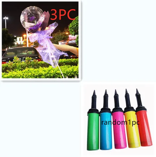 DIY LED luminous transparent balloon rose bouquet kit with artificial flowers and lights for assembly.