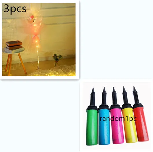 DIY LED luminous transparent balloon rose bouquet kit with artificial flowers and lights for assembly.