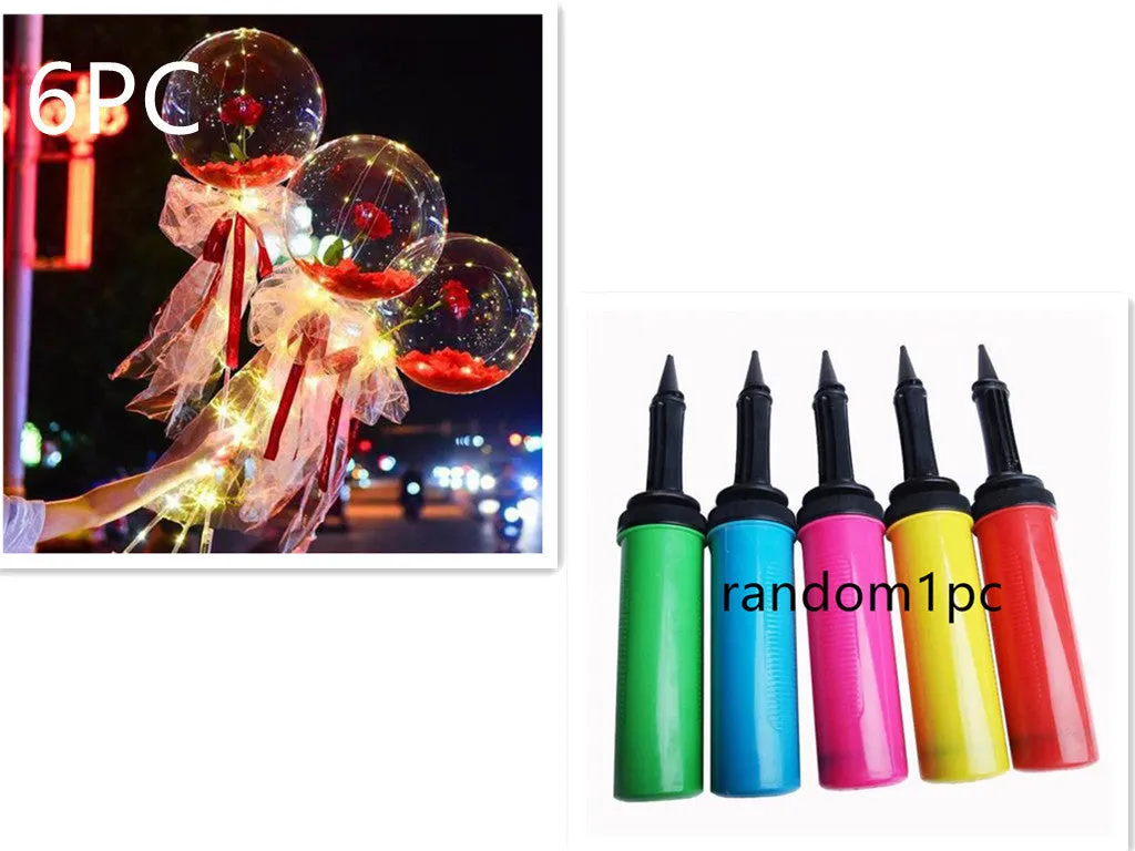 DIY LED luminous transparent balloon rose bouquet kit with artificial flowers and lights for assembly.