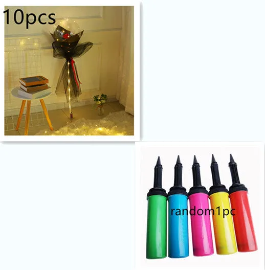 DIY LED luminous transparent balloon rose bouquet kit with artificial flowers and lights for assembly.