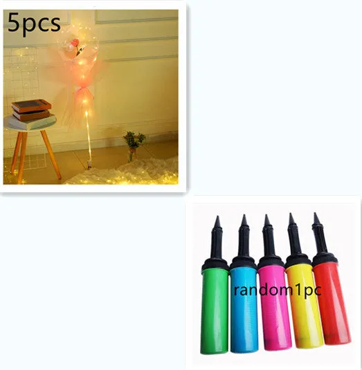 DIY LED luminous transparent balloon rose bouquet kit with artificial flowers and lights for assembly.