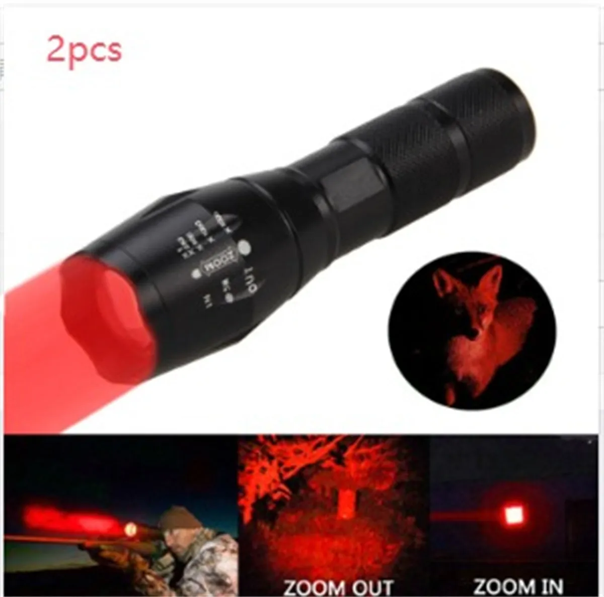 Portable mini LED zoom flashlight in black aluminium alloy body with adjustable focus 500m range