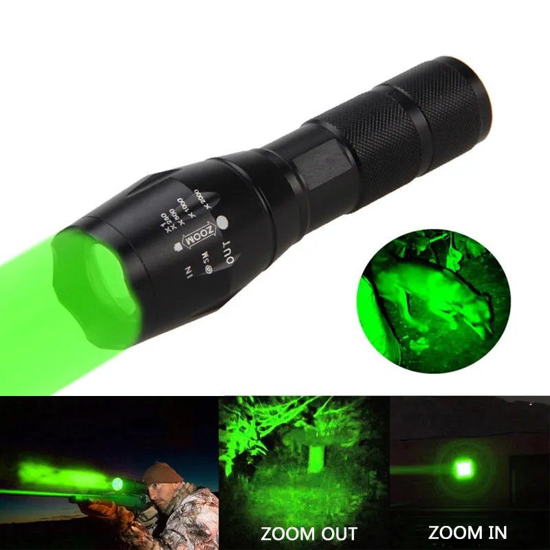 Portable mini LED zoom flashlight in black aluminium alloy body with adjustable focus 500m range