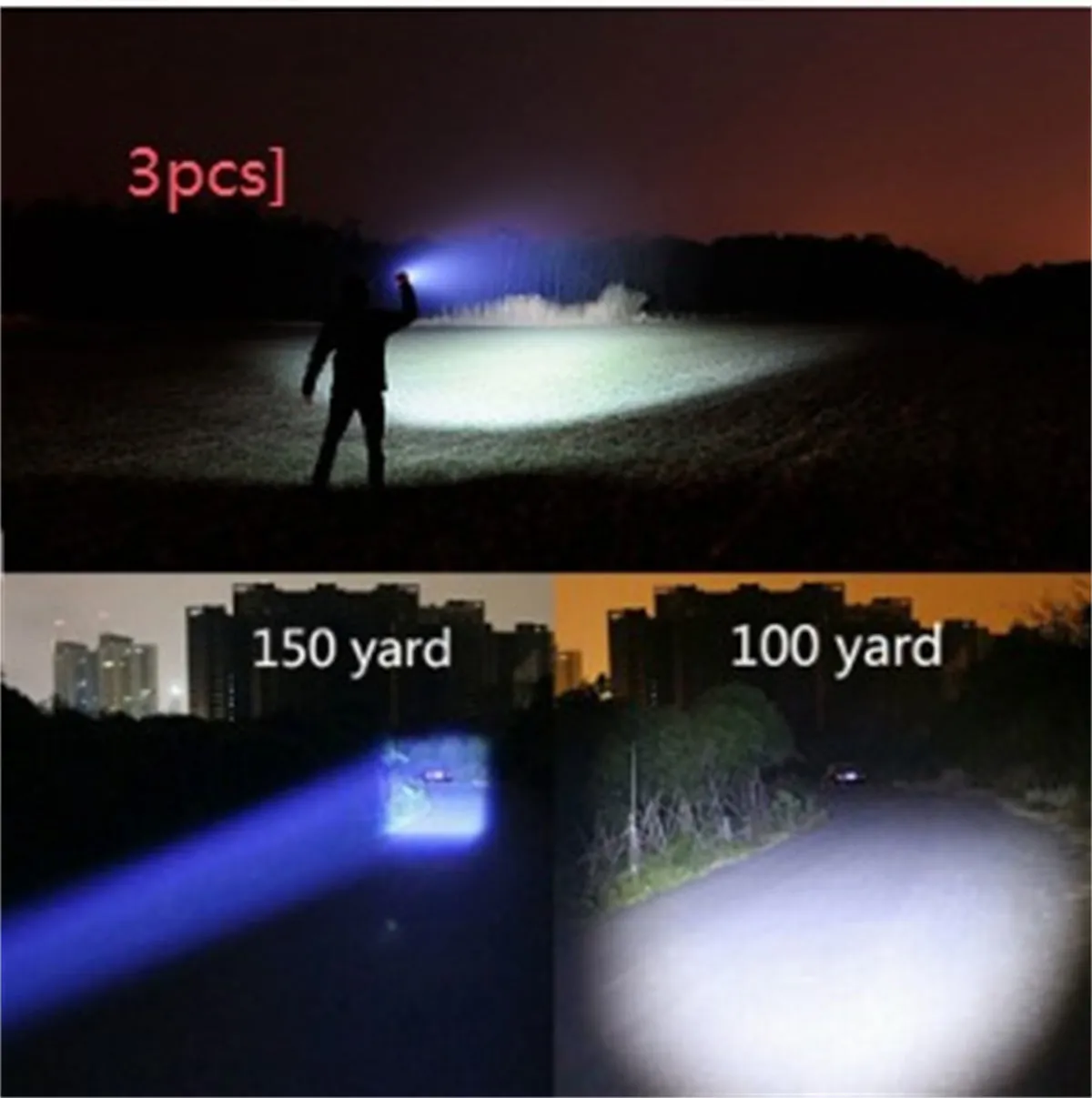 Portable mini LED zoom flashlight in black aluminium alloy body with adjustable focus 500m range