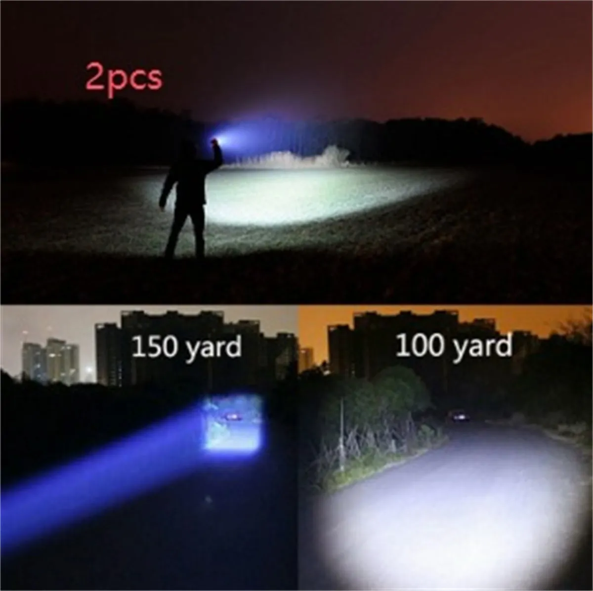 Portable mini LED zoom flashlight in black aluminium alloy body with adjustable focus 500m range