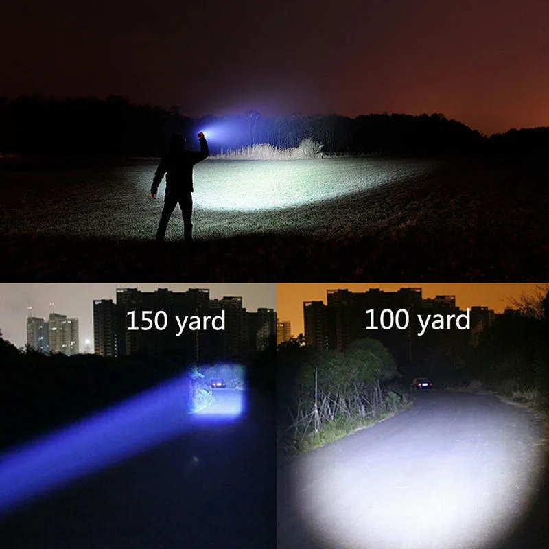 Portable mini LED zoom flashlight in black aluminium alloy body with adjustable focus 500m range