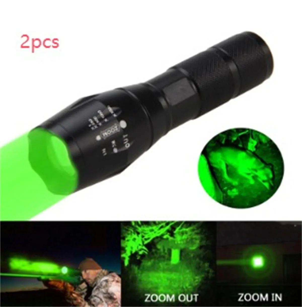 Portable mini LED zoom flashlight in black aluminium alloy body with adjustable focus 500m range