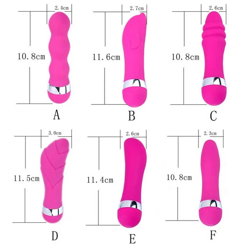 Set of six realistic mini dildos in different styles for women with battery operation